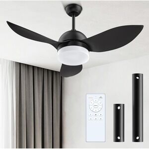 ROMASS 38 inch Black LED Ceiling Fan Remote 6 Speed DC Motor Dimmable